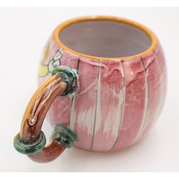 Barrel Mug Card Playing Pair 16oz Hand Painted Ceramic Pottery Italy Made 70's - Picture 7 of 8